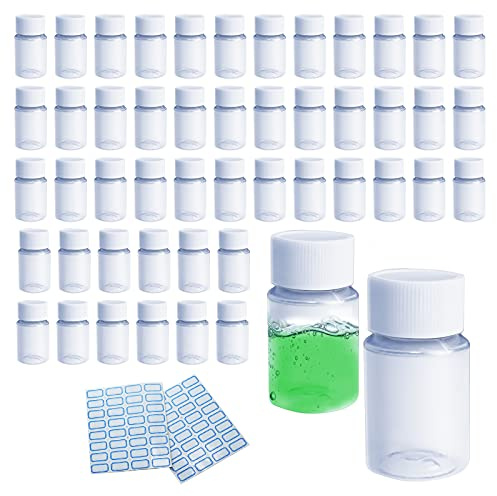 GZcaiyun Pröbchen Fläschchen 20ml Plastikflasche mit Deckel, 50 Stück | Tragbare Transparent Plastikfläschchen Wiederverwendbar für Kosmetik Camping Reisen Shampoo Lotion, mit 2 Aufkleber