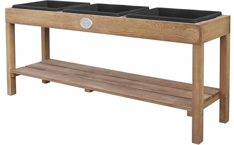 AXI Sand & Water Table, made of wood Dark brown | With 3 plastic bins & storage shelf | Waterplay for the garden/Terrace/Balcony - 27 x 124 x 50 cm