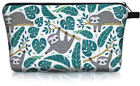 Sibba Trousse à maquillage en toile Petite pochette à fermeture éclair Organiseur de toilette Accessoire de voyage pour adolescentes Rangement Beauté Paresseux vert Organiseur de Sac Motif