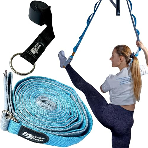 MuscleForge Cinghia Yoga 300 cm con Gancio da Porta, Cintura per Stretching delle Gambe, Yoga, Pilates, Balletto e Arti Marziali – Fascia di Allenamento con Passanti Regolabili