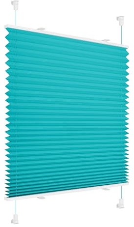Allesin Plissee ohne Bohren Klemmfix, Türkei Blau 45x120 cm(BxH), Plisseerollo Sicht-und Sonnenschutz, Easyfix Faltrollo mit Klemmträger, Jalousie für Fenster & Tür