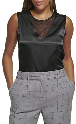 Calvin Klein Damen Sleeveless High Neck Suiting Blouse Klassisches Hemd, Schwarz (Black Night), X-Klein