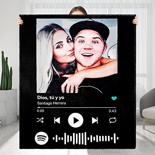 Personalisierte Spotify Musikdecke, Geschenk für Damen und Herren, individuelle Foto-Überwurf, Decken, Geschenk für Vater, Mutter, Kind, für Ehefrau, Ehemann, Freund, bestes Geburtstagsgeschenk
