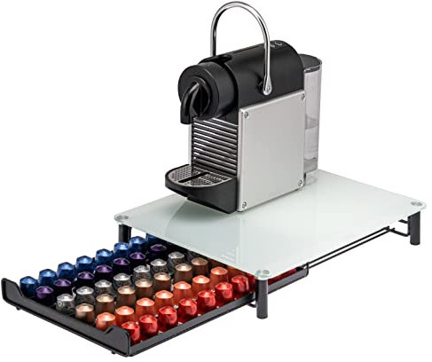 bremermann Scatola per capsule di caffè per 60 x Nespresso, cassettiera in metallo e vetro, porta capsule, dispenser capsule circa 31 x 7 x 40,5 cm (bianco)