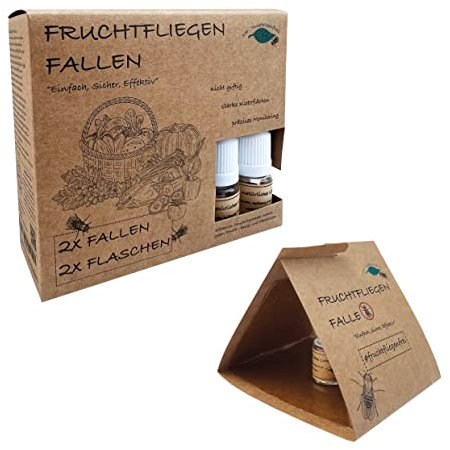 Mr. Insektenfrei - 2X Fruchtfliegenfallen mit effektiver Klebefalle Fuer kueche gegen Fruchtfliegen, Essigfliegen, Trauermücken und Obstfliegen