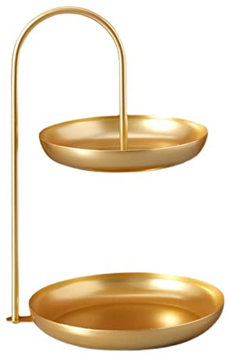 Tyenaza Alzata per Dolci e Frutta a 2 Livelli, Vassoio di Frutta in Ferro, Alzata per Torta Portafrutta per Buffet Biscotti Aperitivi, Vassoio da Portata per Partito, Decorazioni per la Casa (Oro)