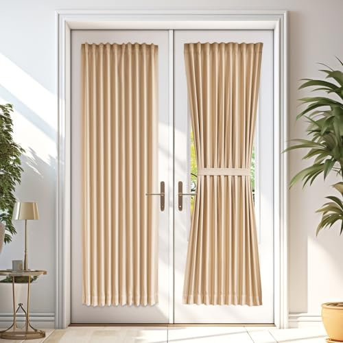 Vatge Fenstervorhänge Selbstklebend ohne Bohren ohne Bohren Verdunkelungsvorhänge für Glasschiebetüren, 1 Panel, B 36 x L 72, Beige