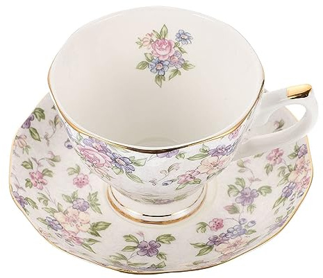 JTBDWOSK Europäische Kaffeetasse mit Untertasse Vintage Knochenporzellan Teetasse Blumendesign Kaffeetasse Teetasse Set Nachmittagstee Party Supplies,Lila