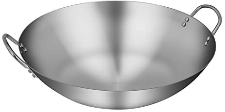 OQHAIR Wok de Acero Inoxidable magnético de Doble oído Engrosado Multiusos para Estufas de Gas Wok de Chef sin Recubrimiento de 32 cm 70 cm Adecuado para Uso en la Cocina (70 cm)