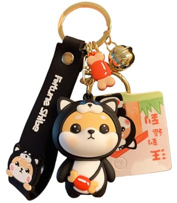 Porte-clés mignon zodiaque chinois porte-bonheur animaux de dessin animé Shiba Inu porte-clés en PVC souple sac à dos porte-clés voiture pendentif pour femmes filles, chien, taille unique
