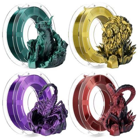 Chitu Systems Conjure Silk PLA 3D Drucker Filament, 1.75mm Dual Color Filament, Silk Schwarz Gold + Grün + Lila + Rot 3D Druck Filament 4x200g