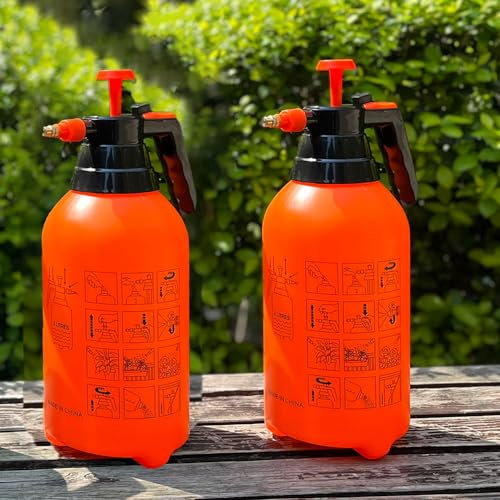 Pulverizador de bomba de jardín de mano de 3L/0.8 galones, paquete de 2 botellas de agua a presión con boquilla de latón ajustable, pulverizador de bomba de mano para plantas y otras soluciones de