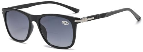 Lanomi Bifokal Lesebrille mit Sonnenschutz Damen Herren Rechteckige UV Schutz Gradient Grau Braun Sonnenbrille mit sehstärke Schwarz Rahmen Grau Linse 1.5