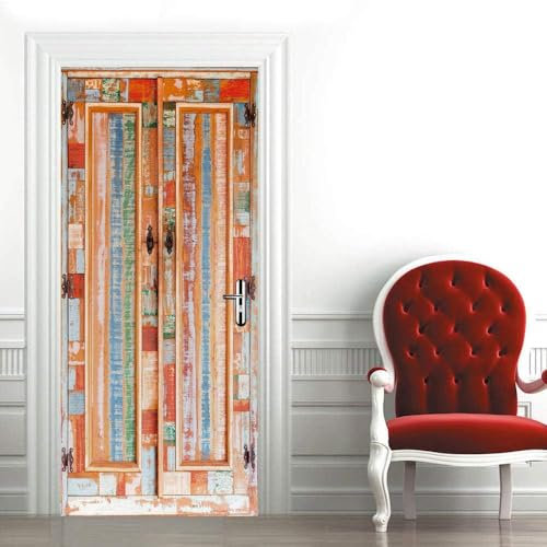 3D Holztür In Retro-Farbe Türkunst Selbstklebende Türsticker Türposter Türtapete Türwandbilder Türwandaufkleber Türfotos 90 X 210 Cm Für Wohnzimmer Schlafzimmer Badezimmer Küche Türdekoration -2W5B1K3