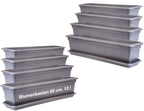 SUSTANIA 2friends Lot de 8 jardinières de balcon avec soucoupe, en plastique, fabrication européenne, 60 cm, anthracite