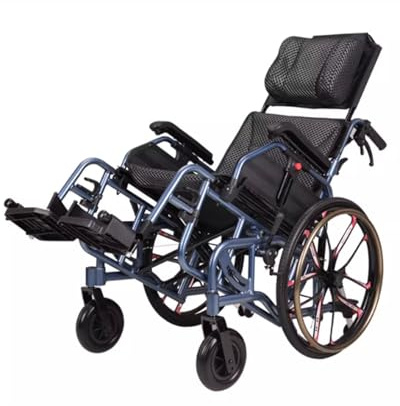 Recumbent Trolley Lightweight Wheelchair High Back Folding Full Reclining Chair,with Removable Headrest&Cushion,Holds 330 Lbs.
