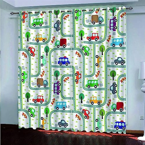 Vorhang Blickdicht Gardinen Mit Ösen - 2 Stücke 2 X 70 X 160 Cm Verdunklungsvorhänge 3D Kleines Stadtauto Muster Thermovorhang Für Kinderzimmer Wohnzimmer Schlafzimmer Weihnachtsgardinen -0J5A5D3L9P9K