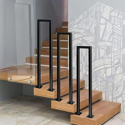 U-treppengeländer Außen,Schwarzes Quadratisches Rohrgeländer,Innenbereich Quadratische Treppengeländer,Geländer Metall für Terrassentreppen(Size:U 90cm,Color:Schwarz)