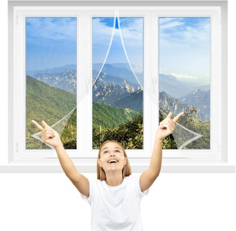 Magnet Fliegengitter Fenster 120x160cm Weiß Insektenschutz ohne Bohren mit Alurahmen Spannrahmen Mückenschutz Mückengitter Fliegen Netz ohne Bohren