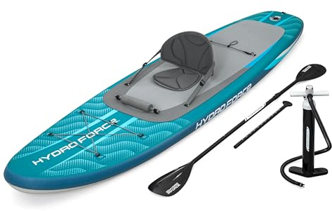 Bestway Hydro Force SUP Allround Board-Set Aqua Drifter, 335 x 91,5 x 15 cm, bis 150 kg, FortiFiber-Material, Abnehmbarer Sitz, D-Ringe, Anti-Rutsch-Belag, Pumpe, Paddel, Rucksack, Coil-Leash