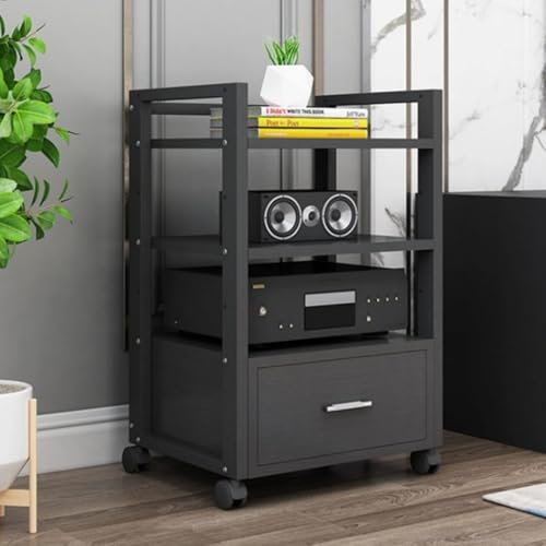 ZIUSFAC Audio Schrank Mit Schublade AV-Medienständer CD/DVD-Player-Rack Audio-Video-Komponenten-Ständer 3 Ablagen Audioständer Audio Rack Für Büro/Zuhause(Black,60x40x79cm/3 Tier)