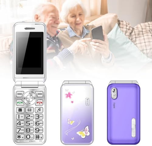 Basic Cell Phone for The Elderly, Unlocked 2G Mobile Phone with Big Buttons, Backup Dumb Phone with GSM Standard, Supports Dual SIM + SD Card,No Internet,Purple