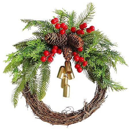 TianWlio Weihnachtskranz Türkranz Weihnachten Dekokranz Bauernhaus Weihnachtskranz Boho Feiertagskranz künstlicher Goldener Glockenkranz Weihnachtsbaum Weihnachten und Neujahr (Green One Size)