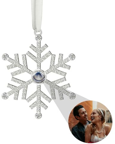 Weihnachts Ornament mit Bild im Inneren, Personalisierter Schneeflocken-Bildornament, Individueller Fotoornament für den Weihnachtsbaum, Mond-Stern-Foto Projektions Ornament, Gedenk-Weihnachtsornament