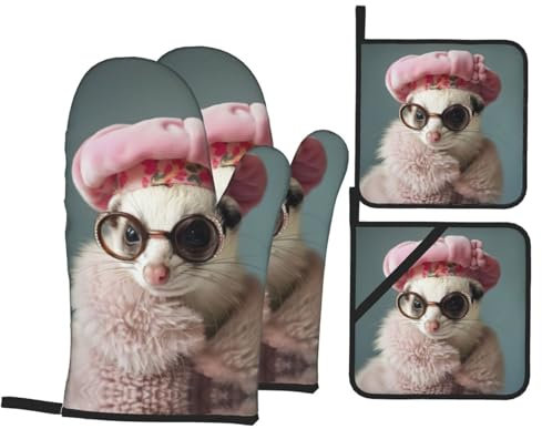 French Fashion Model Furetti Guanti da forno e presine Set 4 pezzi Pesante Cucina Home Decor Cucina Natale Presentdiy