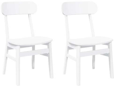 vidaXL Sillas de Comedor 2 Unidades Madera Maciza de Caucho Blanco, Silla de Comedor, Silla de Cocina, Asiento de Comedor, Silla