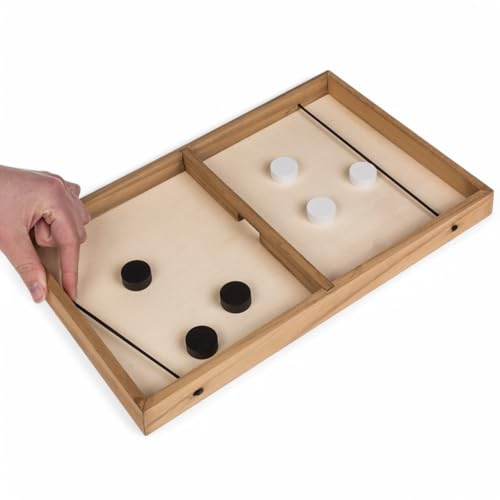 MIJOMA Träpuckspel – Sling Puck Match-spel | Bordhockey katapult för 2 spelare – bärbart brädspel av trä (35 x 21 cm) för familj och vänner