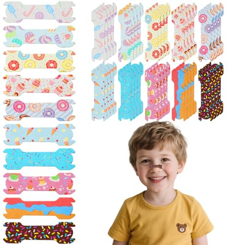 Lot de 40 patchs nasaux, bandes respiratoires pour enfants, bandes nasales pour ronflement, bandes nasales pour respirer, bandes nasales contre le ronflement, bande de nez pour dormir, motif bonbons
