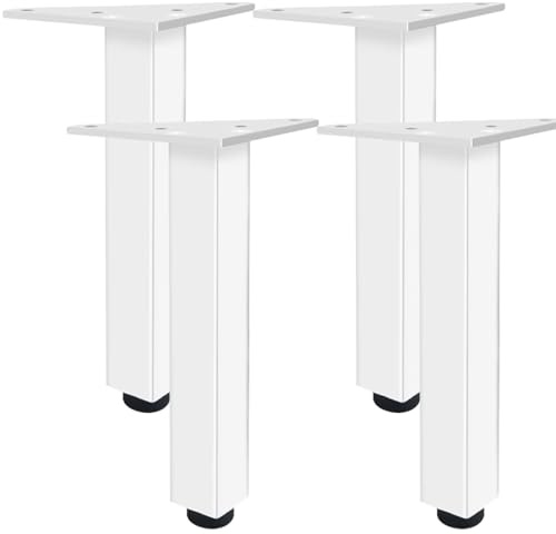 SZLXJMFL 4 Stück Tischbeine Weiße, 4 Stück Verstellbar Möbelfüsse Quadrat Aluminiumlegierung | Eloxierte Oberfläche Höhe: 6-60cm Couchtischbeine Tischfüße Sofasfüße-27cm/10.6