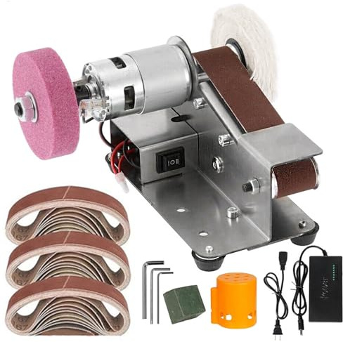 Electric Belt Sander, Multifunctional Knife Sharpener, 7 Adjustable Speed Bench Grinder Sander Tool for Serrated & Kitchen Knife Blade Scissors Woodworking Plastic Metal, 30x Sanding Belts