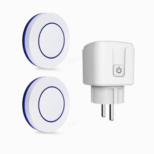 HYHIOTS Presa di controllo senza fili, presa connessa esterna RF433 MHz trasmettitore radio + ricevitore controllo wireless 100 m, 3500 W max interruttore senza fili (2 interruttore 1 ricevitore)