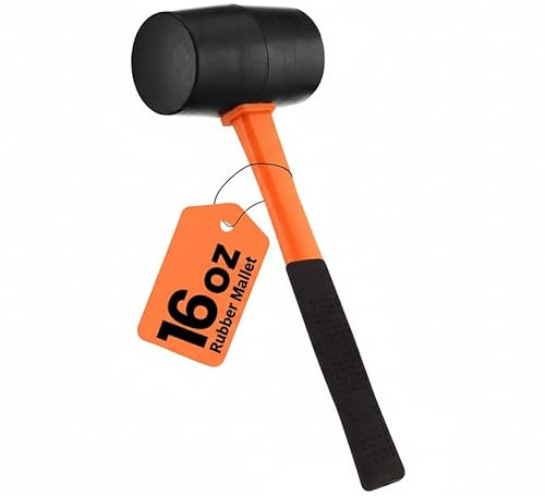 16oz Rubber Mallet Hammer | Non-Marring Soft Blow Mallet with Fiberglass Shock-Absorbing Handle for Woodworking, Flooring, Camping, and Assembly