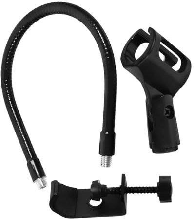 Gooseneck Microphone Arm Stand with Clip for Desk Use | Direction Adjustable, Stable Iron and Abs Build, Supports Multiple Microphone Sizes, Simple Black Finish