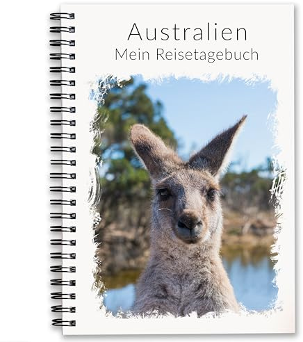 Calmondo Reisetagebuch Australien Geschenk für Auslandssemester Work & Travel oder Rundreisen | interaktives individuelles Achtsamkeits-Tagebuch mit Reiseplanung | DIN A5 | Für 3 Wochen | Känguru