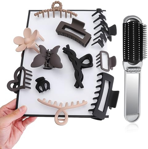 LOLANIUT 11 Piezas Pinzas Pelo Mujer, Pinza Florales Grande Hair Claw con Resorte Fuert, Antideslizante con Múltiples Estilos pelo fino y grueso para Mujeres y Niñas (negro, caqui, café, beige)