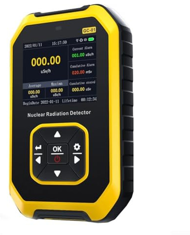 GC-01 pour compteur Geiger Détecteur de radiations, détecteur de rayonnement nucléaire, dosimètre personnel avec 3 modes d'alerte pour la sécurité industrielle et alimentaire (jaune)