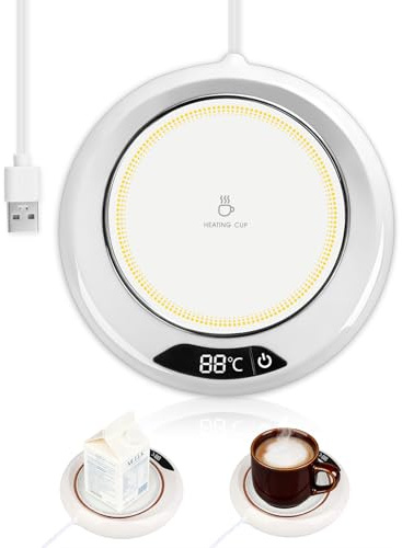 Smart Coffee Mug Warmer with 3 Temperature Settings (55–75°C) | USB Electric Drink & Cup Warmer Pad, 8-Hour Auto Shut-Off for Coffee, Tea, Milk on Desk at Home or Office – White