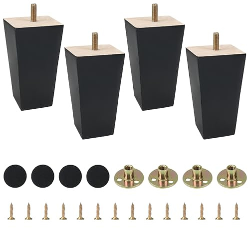 CxutSa Solid Wood Furniture Legs 12cm/5inch Wooden Sofa Legs Set of 4 Chair Legs Black Furniture Replacement Feet M8 Thread with Mounting Plates Screws Non-Slip Mat for Bed Couch TV Cabinet