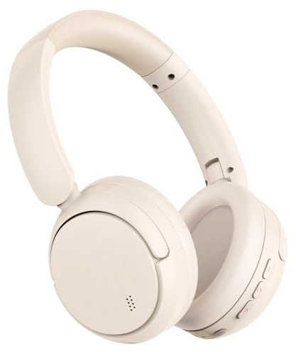 Bluetooth Headphones with Active Noise Cancelling (ANC), Wireless Over Ear Bluetooth Headsets with 35H Playtime, HiFi Stereo Foldable Headphones with Foam Ear Cups for Sports, Travel, Oil White