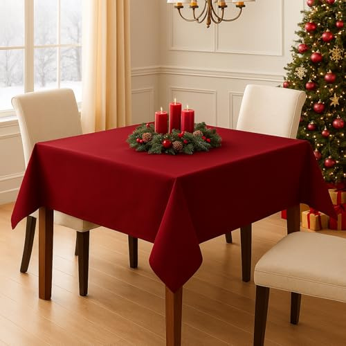 Hans-Textil-Shop Tischdecke Weihnachten Bordeaux Rot 80x80 cm – 100% Baumwolle, handgefertigt in Europa, pflegeleicht & bügelfest