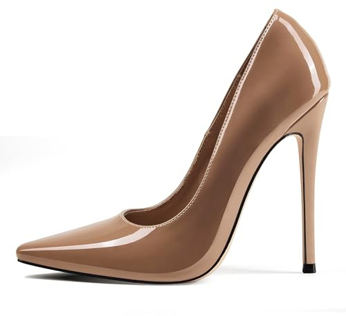 Zhabtuc Décolleté Donna Classiche Tacco 12 cm Punta Quadrata Chiusa Stiletto Slip-On Tacchi Alti Scarpe Comode Quotidiane Festa Lavoro, Marrone, 38 EU