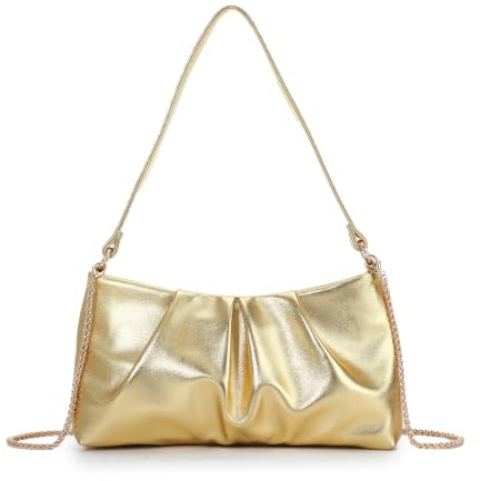 HomKuch Mujeres nube embrague bolsos elegante PU cuero plisado dumpling bolso de noche bolso
