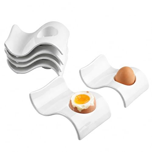 inodiref Eierbecher Porzellan Eierbecher Weiß 6er Set Hochwertiger | Eierbecher Keramik Stapelbar Spülmaschinengeeignet und Mikrowellengeeignet für Frühstück, Esstisch und Camping