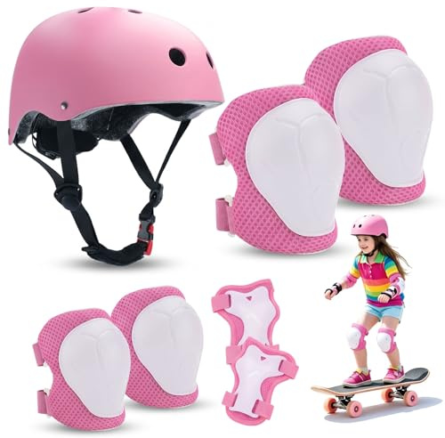 VPAFPEKG Knieschoner Kinder mit Helm, 7er Set Schoner Inliner Kinder, Schonerset Kinder 3-12 Jahre, Verstellbare Knieschützer Protektoren Kinder Schutzausrüstung für Inliner Skateboard Fahrrad Roller