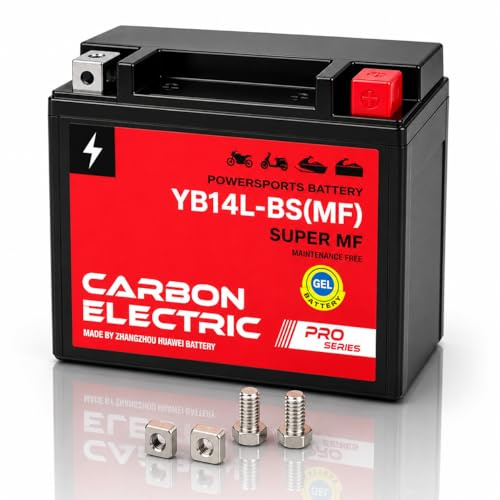 MotorradBatterie 14Ah YB14L-BS GEL Akku 12V – CarbonElectric Wartungsfrei für Motorrad Roller Quad ATV Scooter