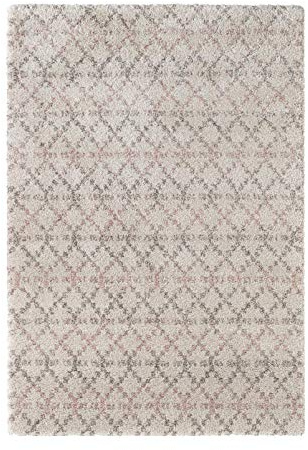 Mint Rugs Cameo Teppich Hochflor Wohnzimmer-Teppich Weich Flauschig Langflor Shaggy Flokati Geometrisches Muster für Wohnzimmer Küche Flur oder Schlafzimmer Creme-Pink 80x150 cm